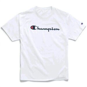 Champion Classic Script Logo short sleeve shirt, white, XL NWT!